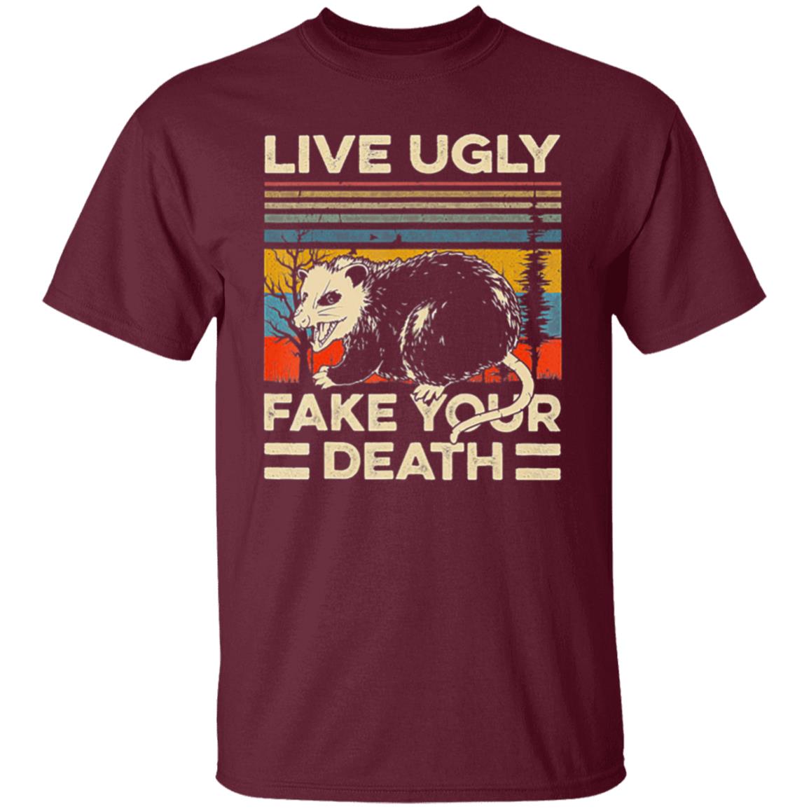 Live Ugly Fake Your Death Retro Vintage Opossum T-Shirt - Teechipus