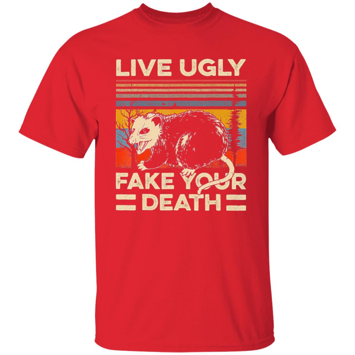 Live Ugly Fake Your Death Retro Vintage Opossum T-Shirt - Teechipus