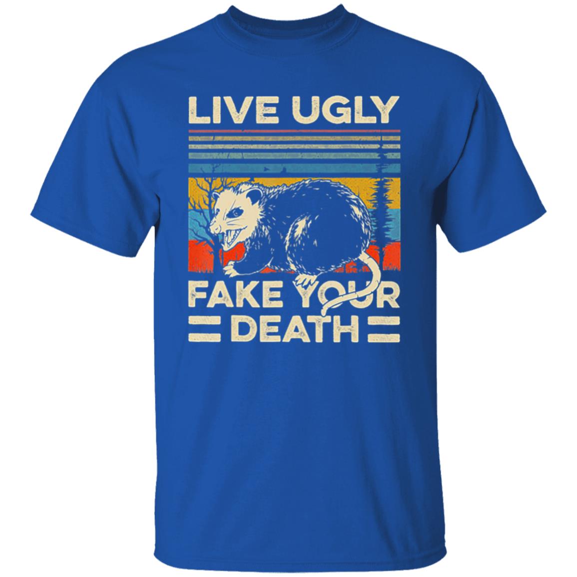 Live Ugly Fake Your Death Retro Vintage Opossum T-Shirt - Teechipus