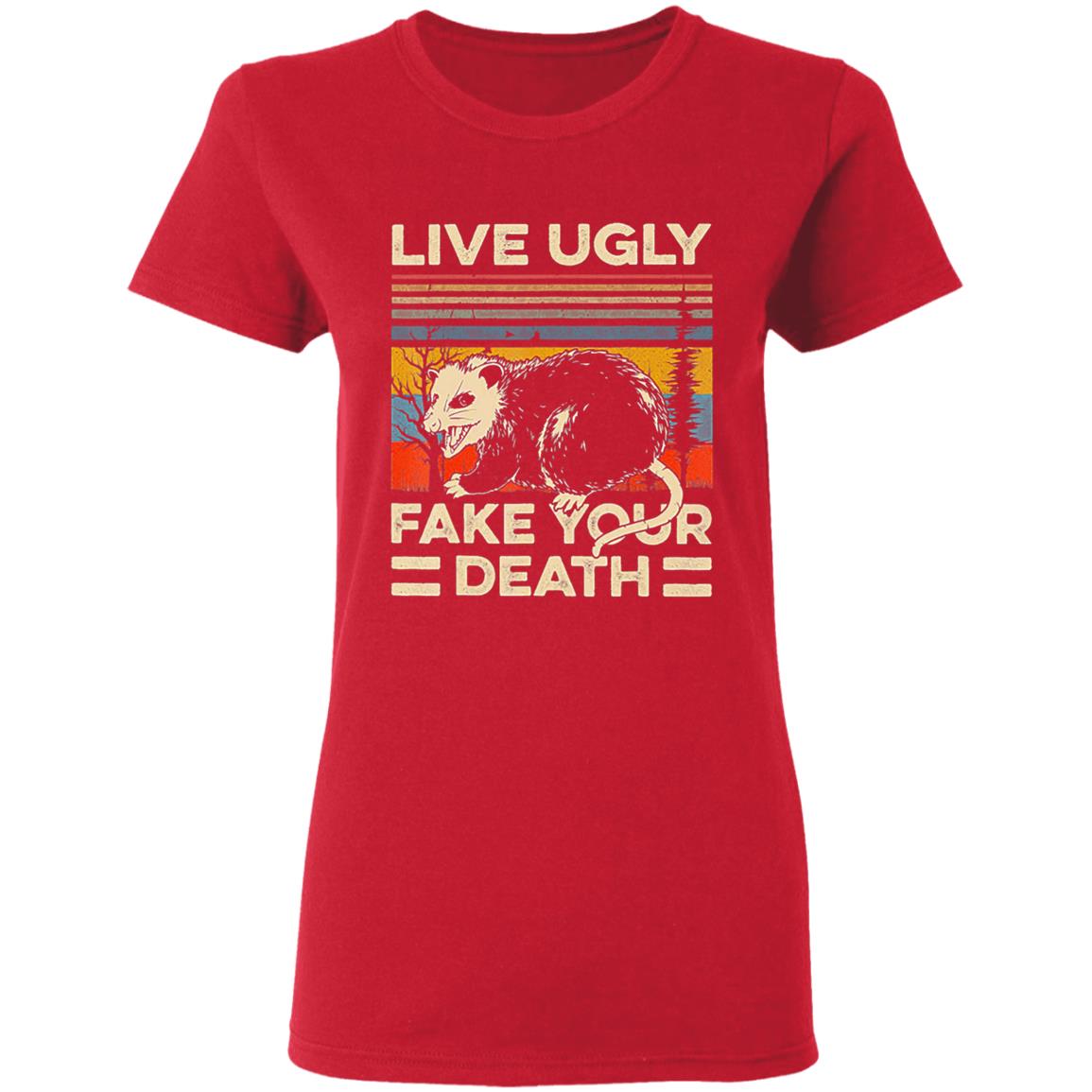 Live Ugly Fake Your Death Retro Vintage Opossum T-Shirt - Teechipus