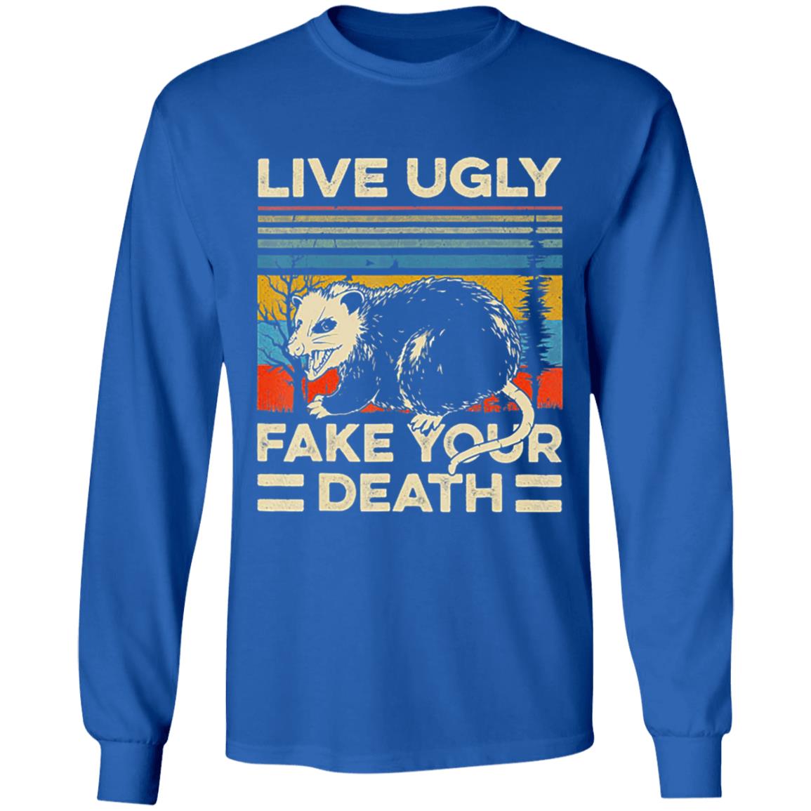 Live Ugly Fake Your Death Retro Vintage Opossum T-Shirt - Teechipus