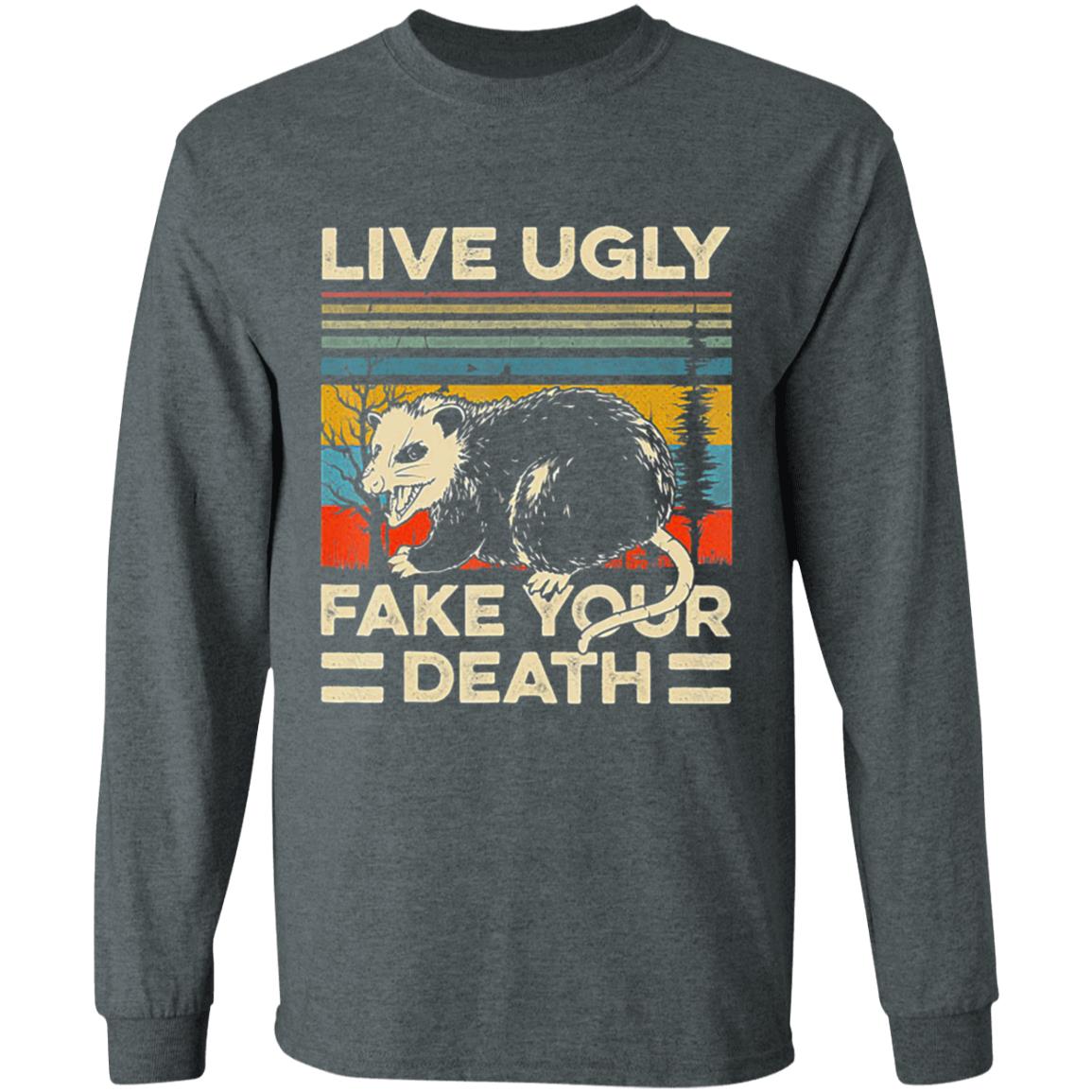 Live Ugly Fake Your Death Retro Vintage Opossum T-Shirt - Teechipus