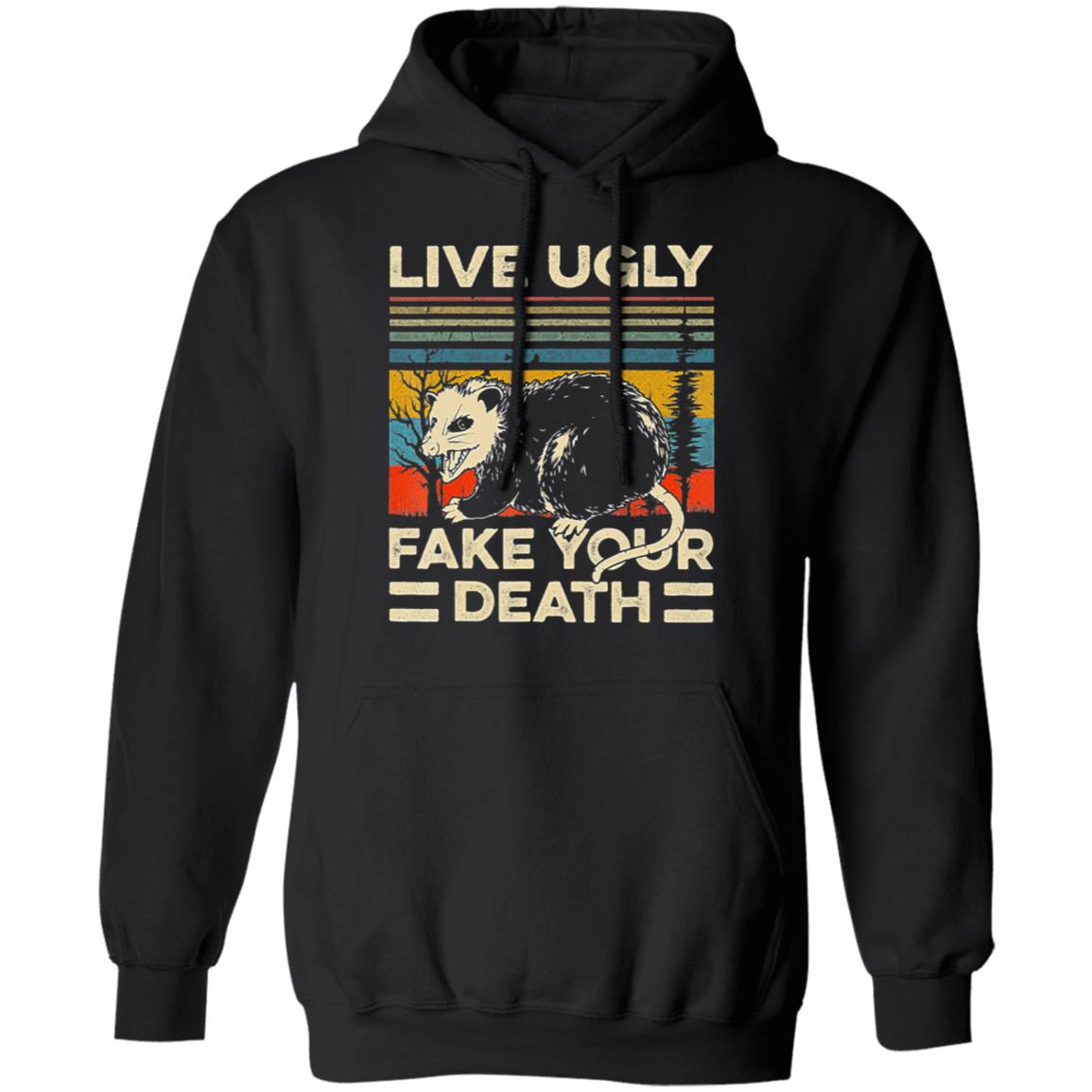 Live Ugly Fake Your Death Retro Vintage Opossum T-Shirt - Teechipus