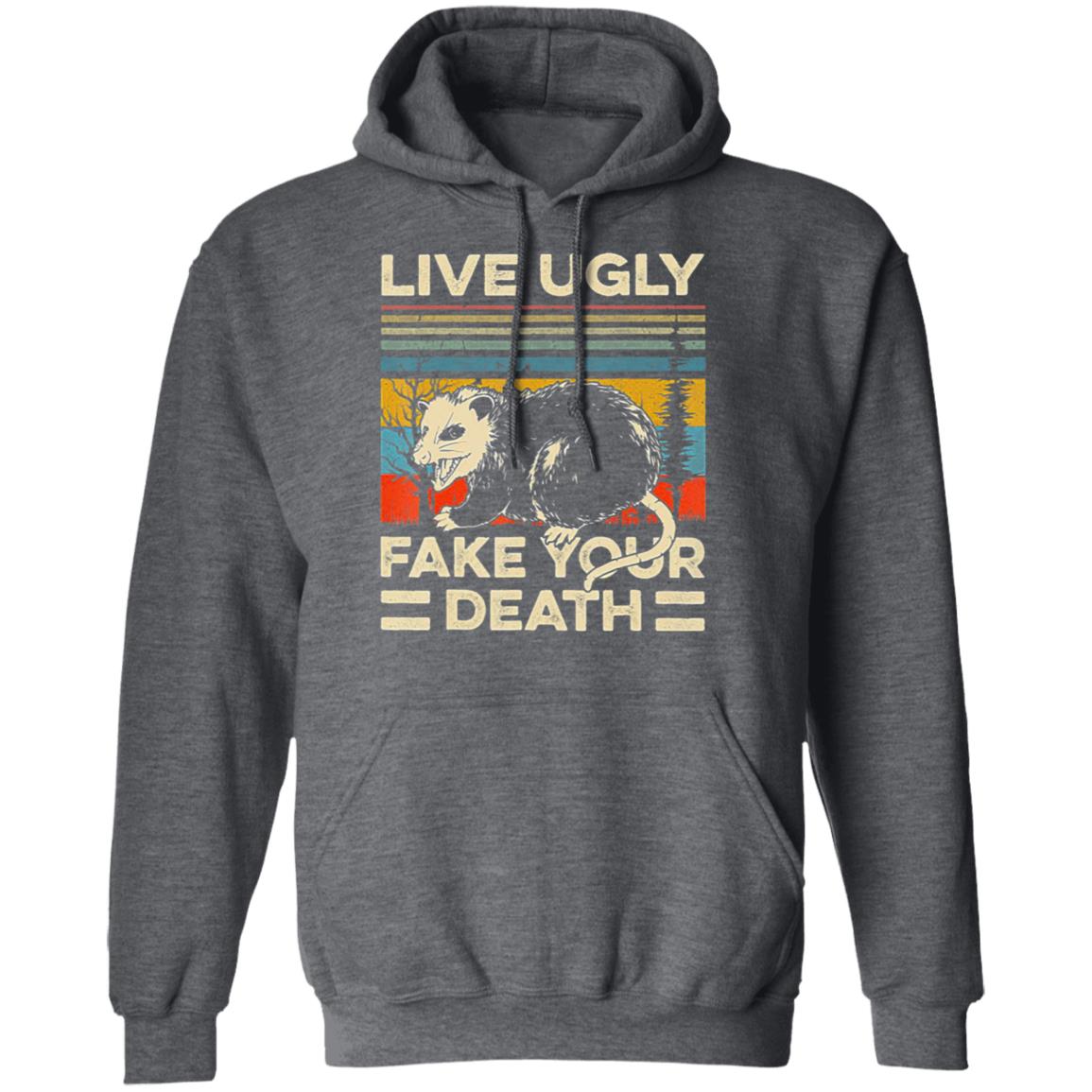 Live Ugly Fake Your Death Retro Vintage Opossum T-Shirt - Teechipus