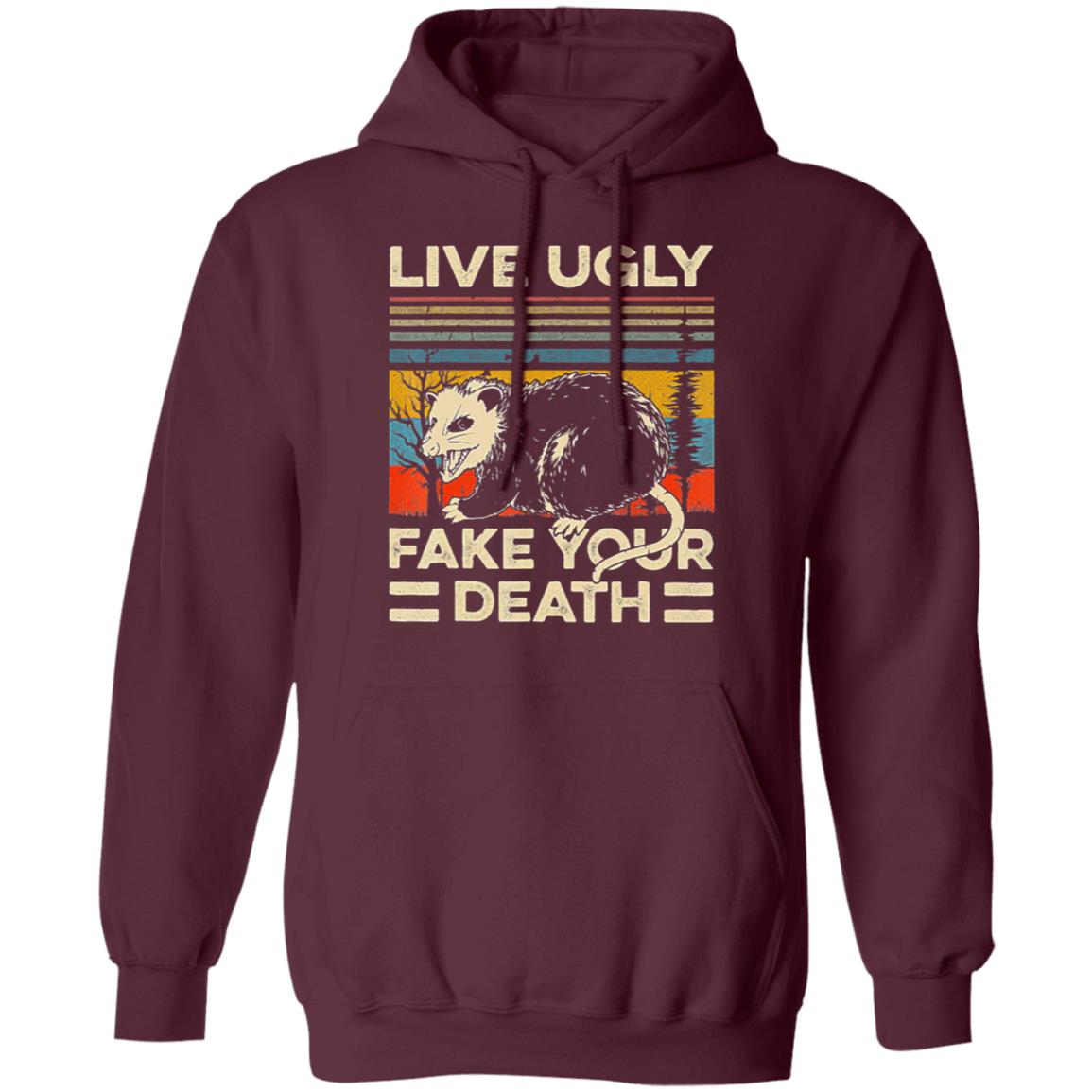 Live Ugly Fake Your Death Retro Vintage Opossum T-Shirt - Teechipus