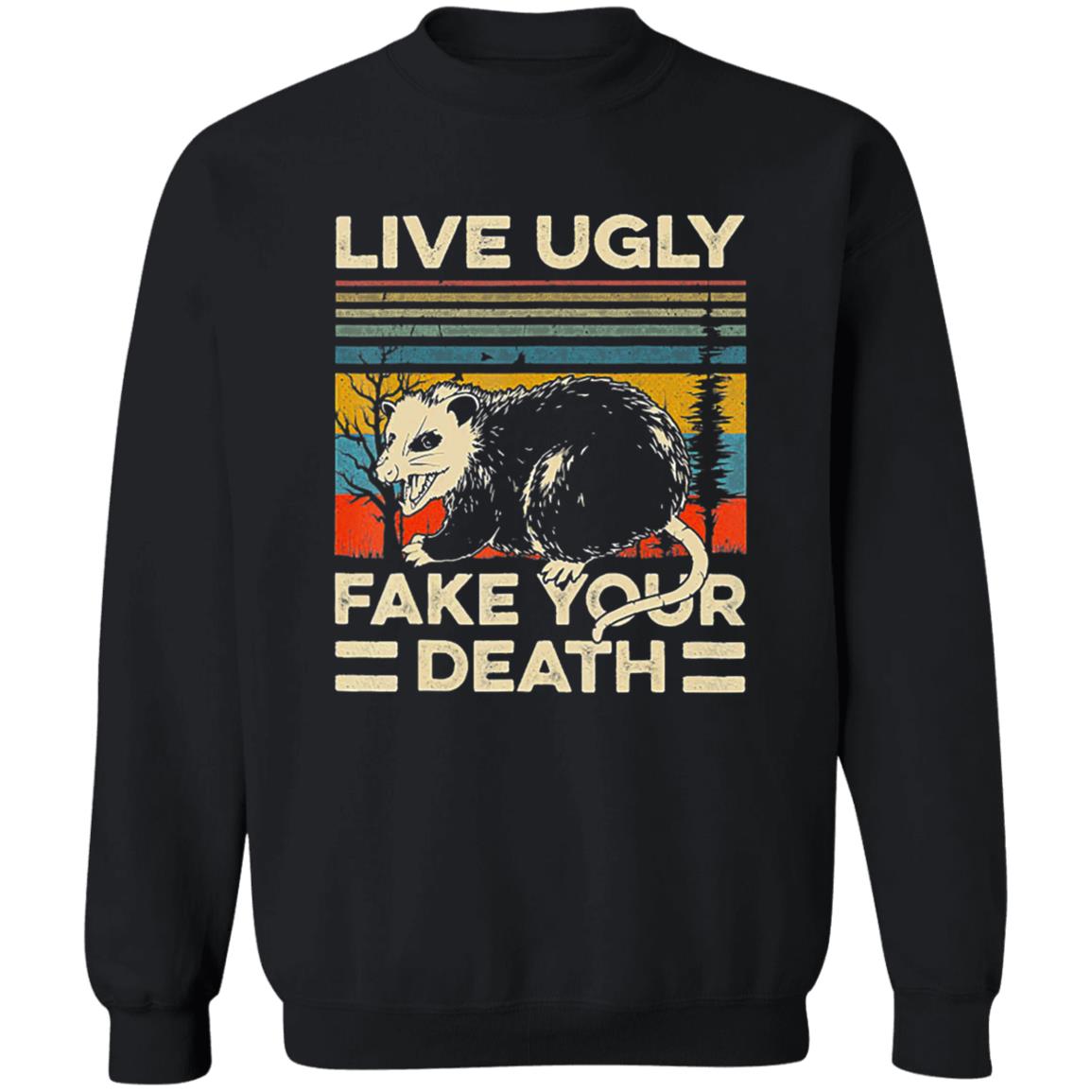 Live Ugly Fake Your Death Retro Vintage Opossum T-Shirt - Teechipus