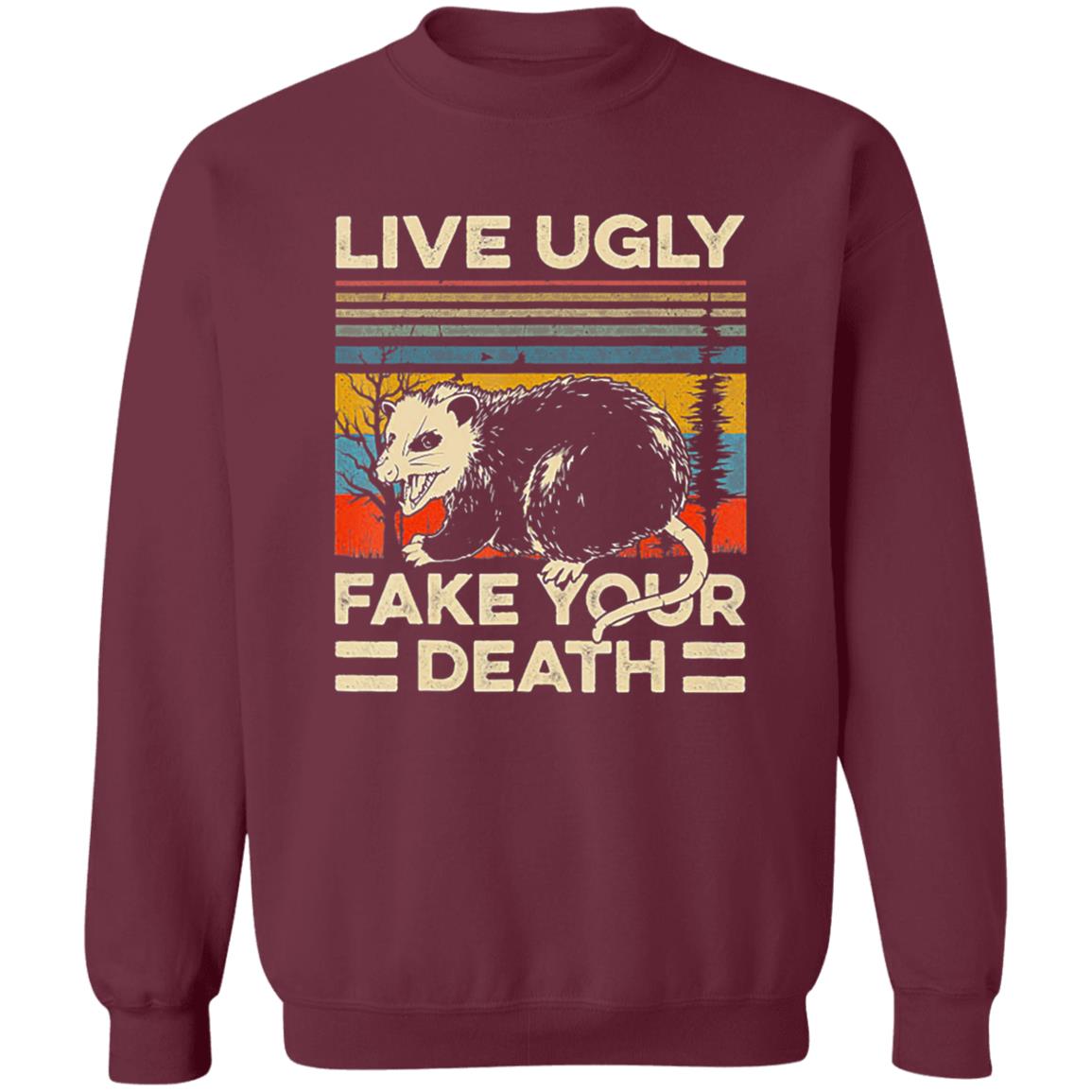 Live Ugly Fake Your Death Retro Vintage Opossum T-Shirt - Teechipus