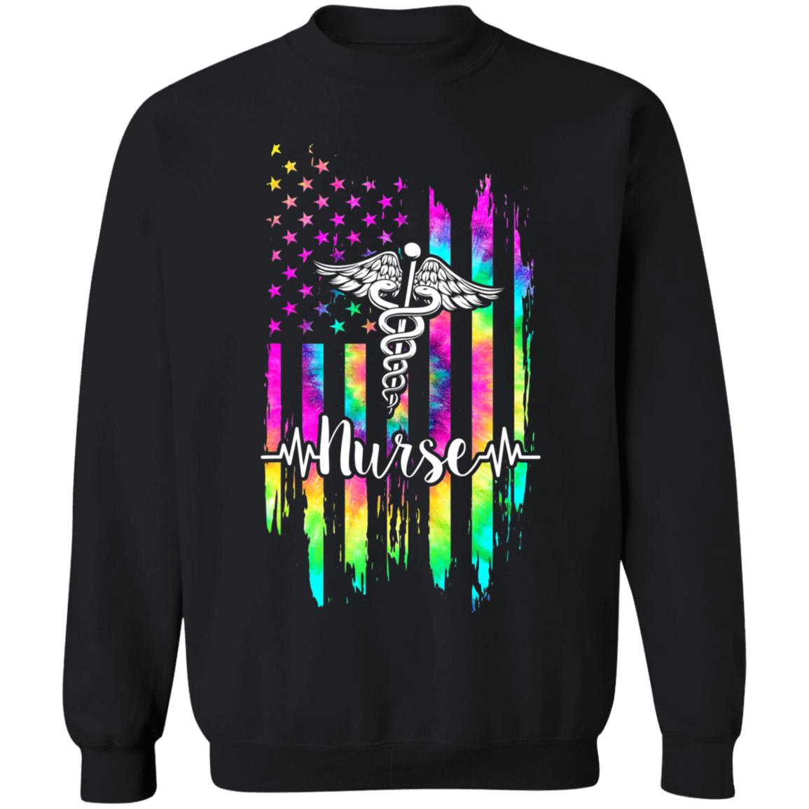 Hippie nurse american flag tie dye nurse patriotic gift sweatshirt - Teechipus