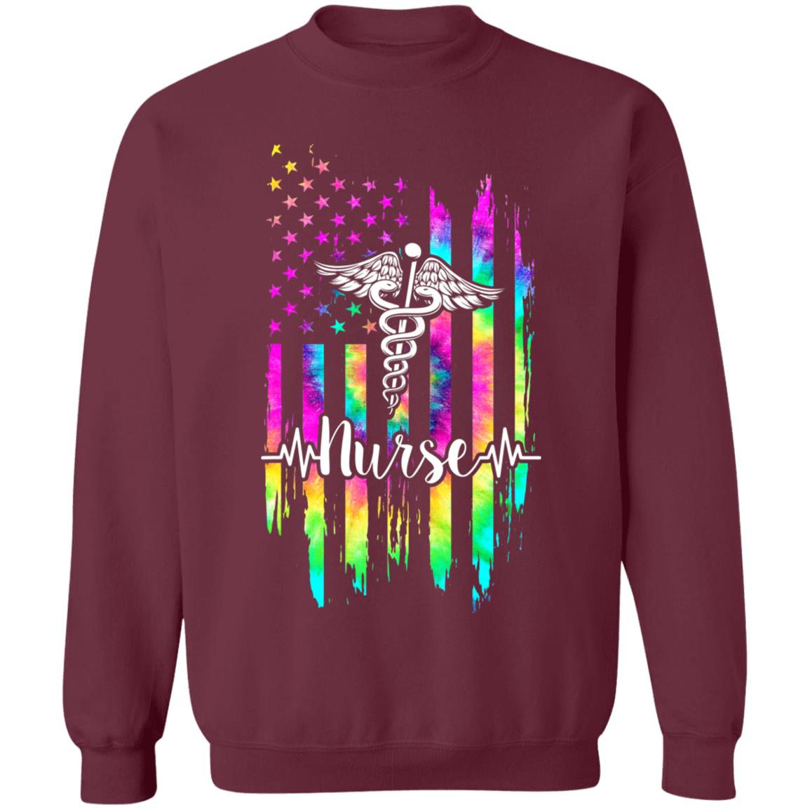 Hippie nurse american flag tie dye nurse patriotic gift sweatshirt - Teechipus