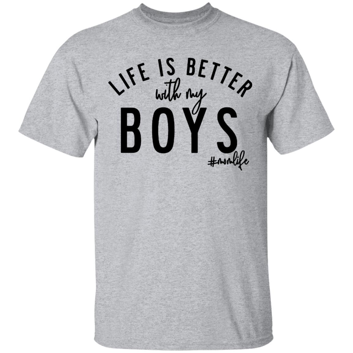 Life is Better with my Boys Boy Mom Shirt Graphic Tee Shirts for Moms Mother's Day Gift Boy Mama Mom of Boys Shirts - Teechipus