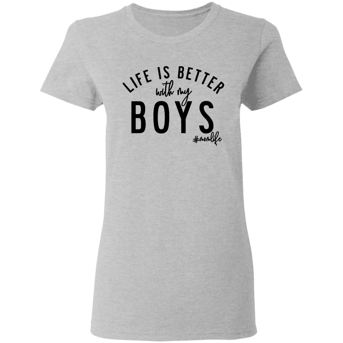 Life is Better with my Boys Boy Mom Shirt Graphic Tee Shirts for Moms Mother's Day Gift Boy Mama Mom of Boys Shirts - Teechipus