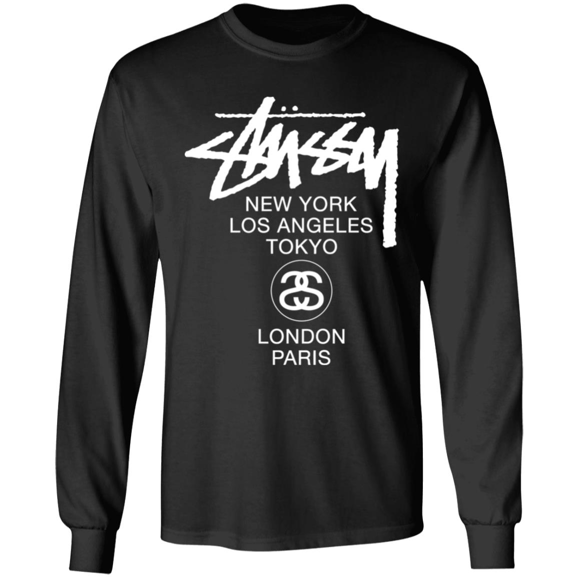 World Tour Crew In Black WORLD TOUR Stussy T Shirt - Teechipus