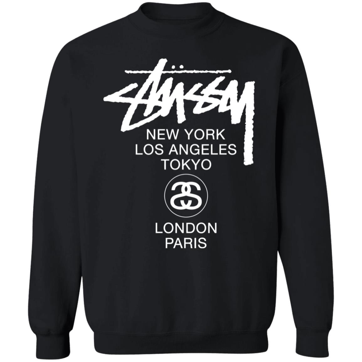 World Tour Crew In Black WORLD TOUR Stussy T Shirt - Teechipus
