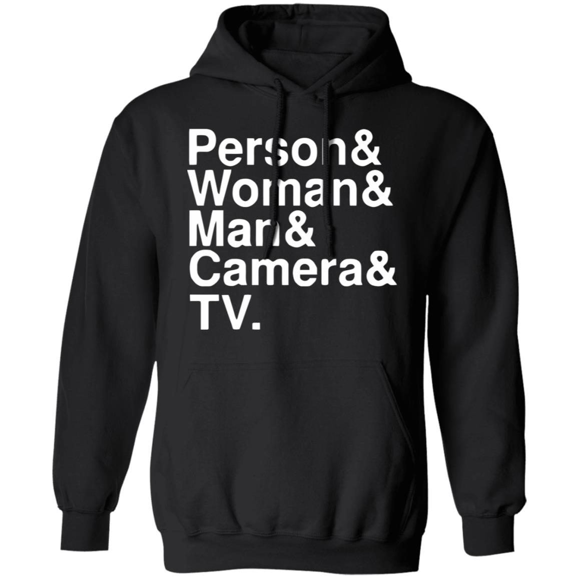 person woman man camera tv shirt black hoodie t shirt - Teechipus