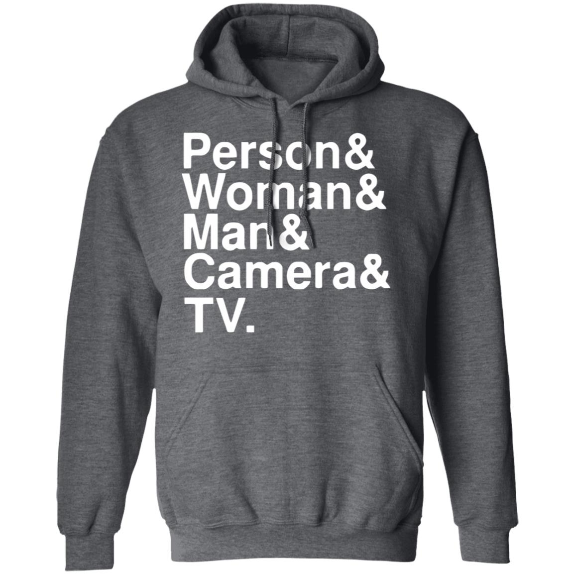 person woman man camera tv shirt black hoodie t shirt - Teechipus