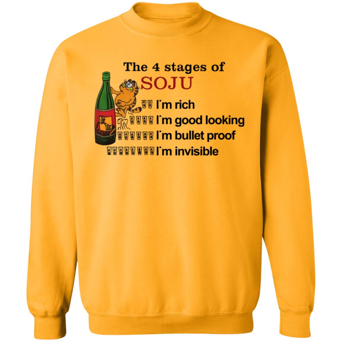 Garfield The 4 Stages Of Soju I'm Rich I'm Good Looking I'm Bullet Proof I'm Invisible Shirt - Teechipus