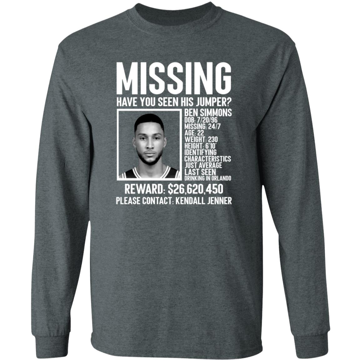 Ben Simmons Missing Shirt Missing Have You Seen His Jumper Shirt - Teechipus