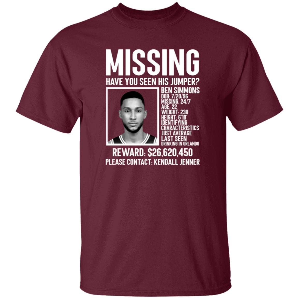 Ben Simmons Missing Shirt Missing Have You Seen His Jumper Shirt - Teechipus