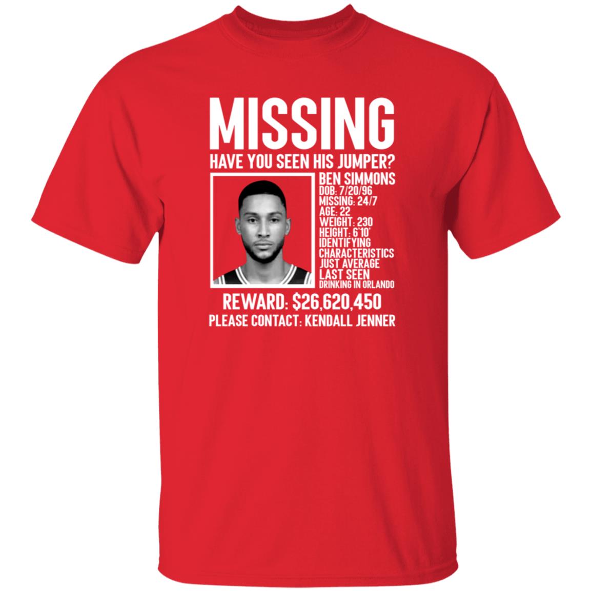 Ben Simmons Missing Shirt Missing Have You Seen His Jumper Shirt - Teechipus