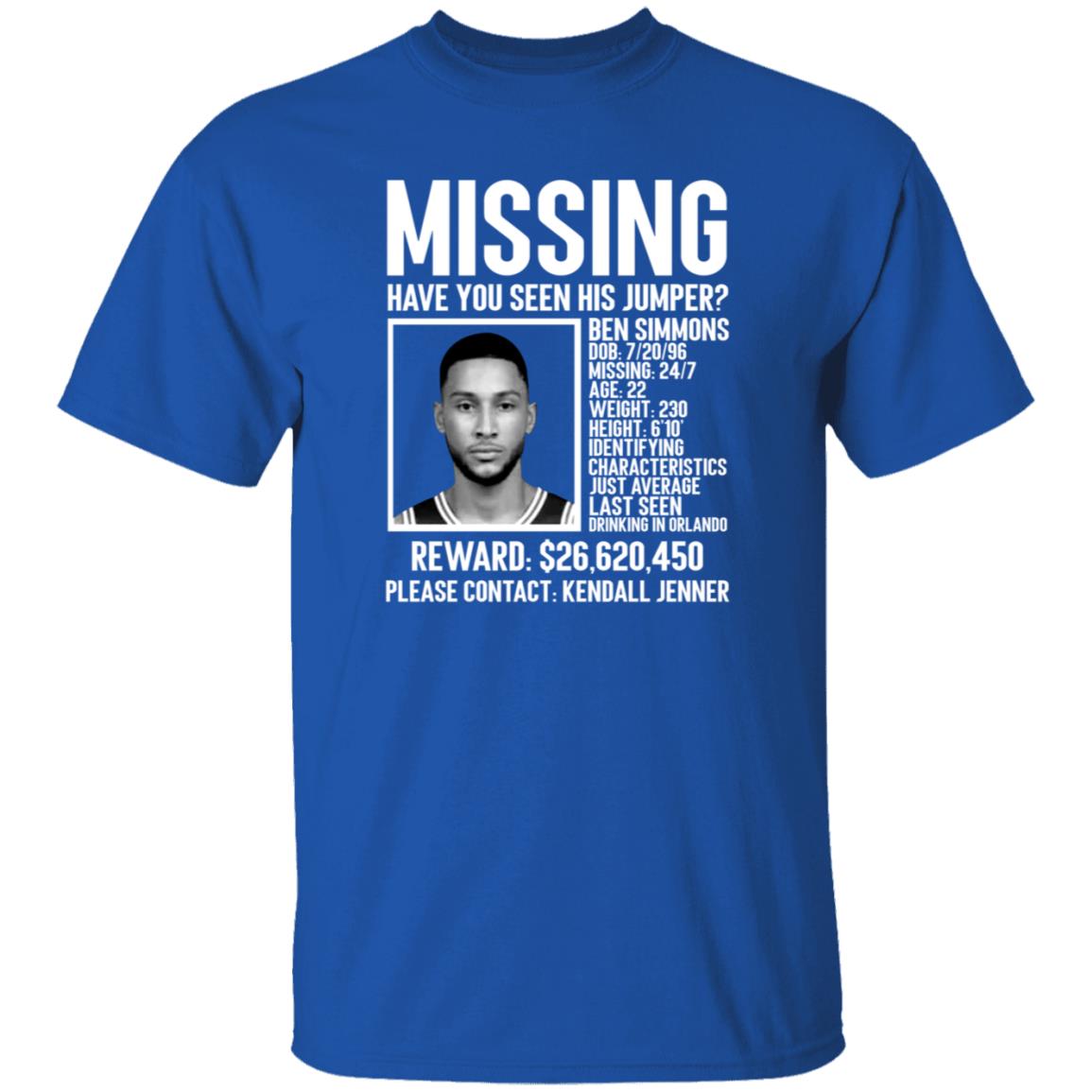 Ben Simmons Missing Shirt Missing Have You Seen His Jumper Shirt - Teechipus