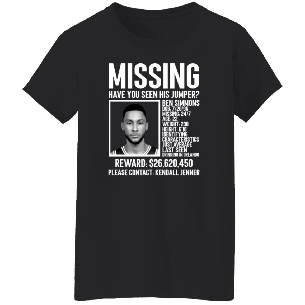 Ben Simmons Missing Shirt Missing Have You Seen His Jumper Shirt - Teechipus
