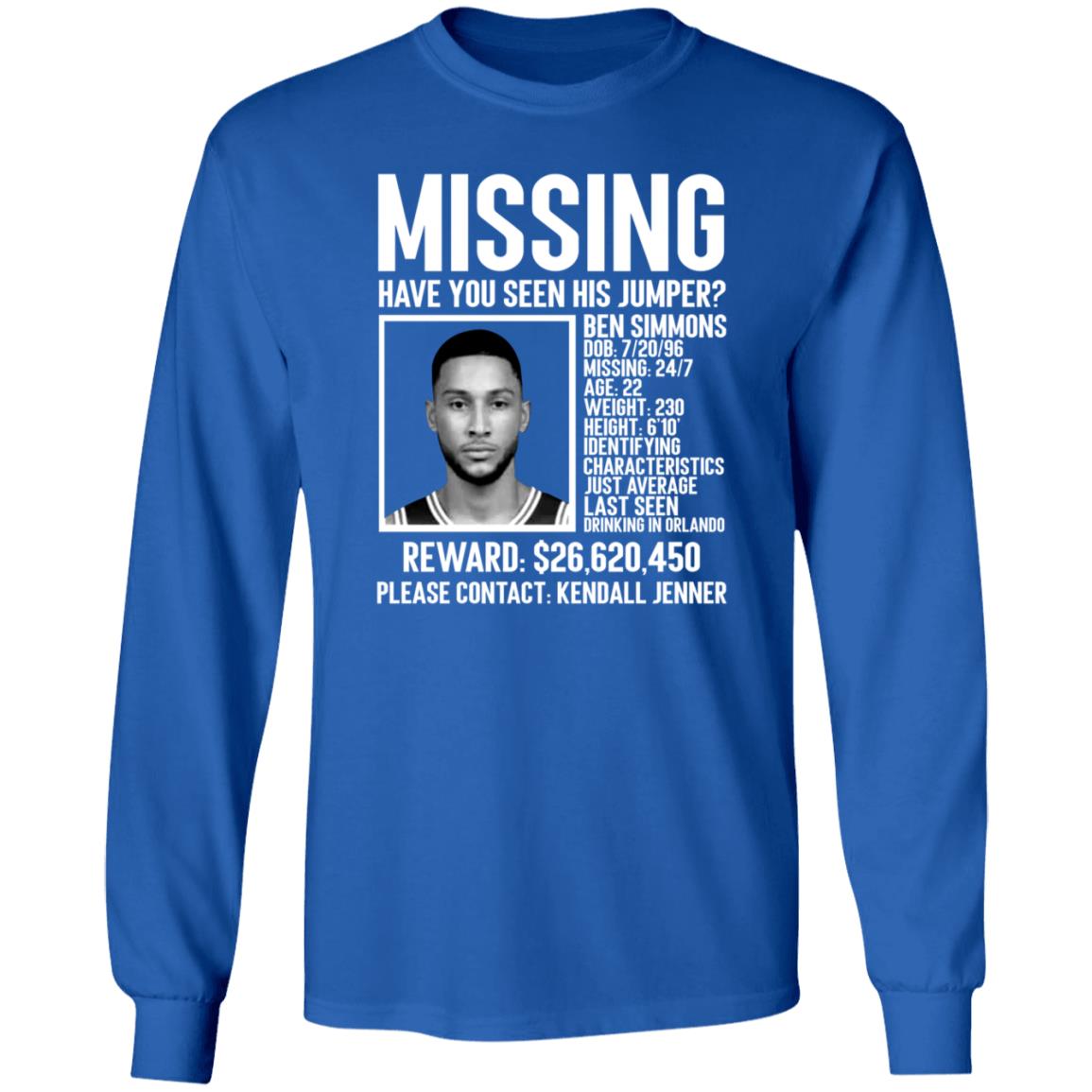 Ben Simmons Missing Shirt Missing Have You Seen His Jumper Shirt - Teechipus