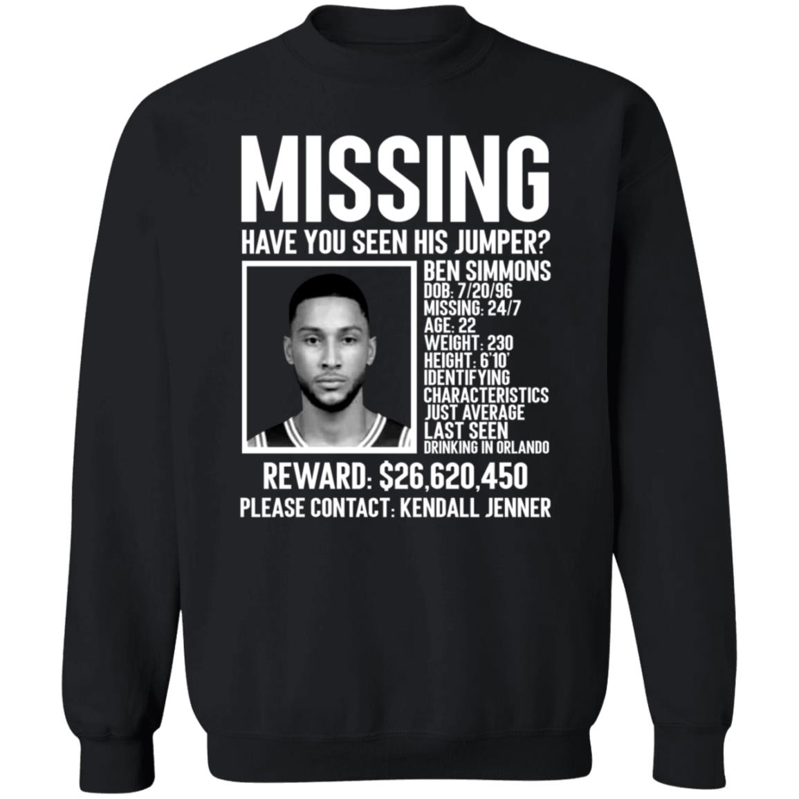 Ben Simmons Missing Shirt Missing Have You Seen His Jumper Shirt - Teechipus