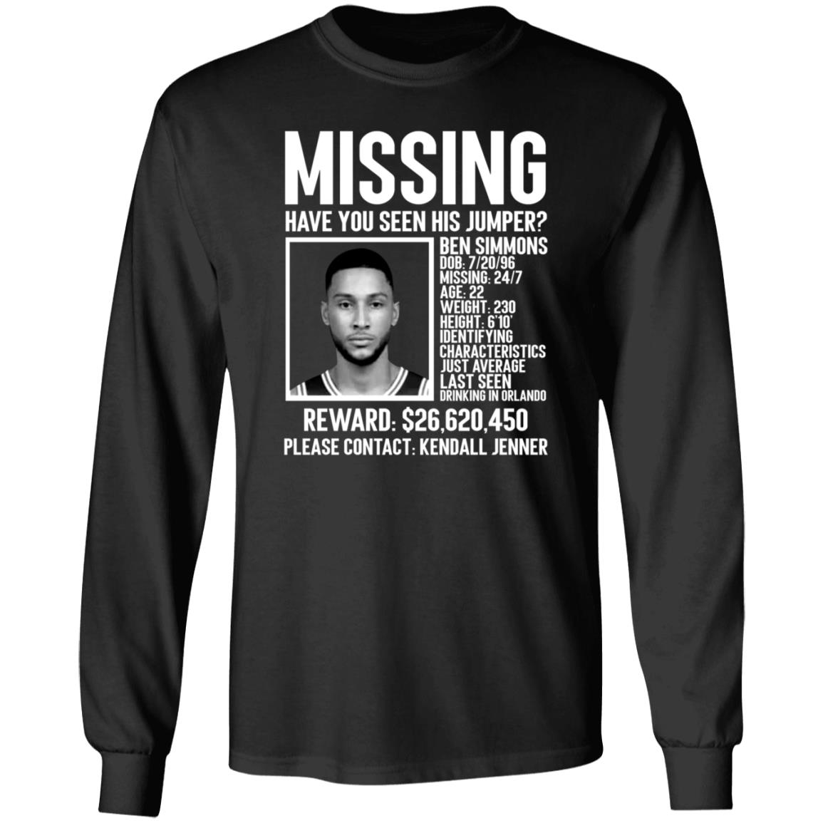 Ben Simmons Missing Shirt Missing Have You Seen His Jumper Shirt - Teechipus