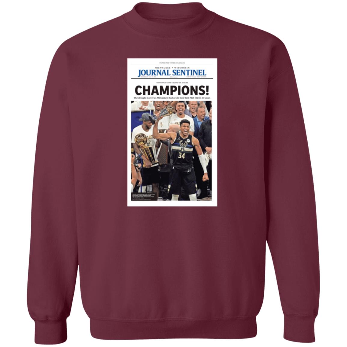 Milwaukee Bucks Journal Sentinel Champions 2021 Shirt Hoodie Sweatshirt - Teechipus